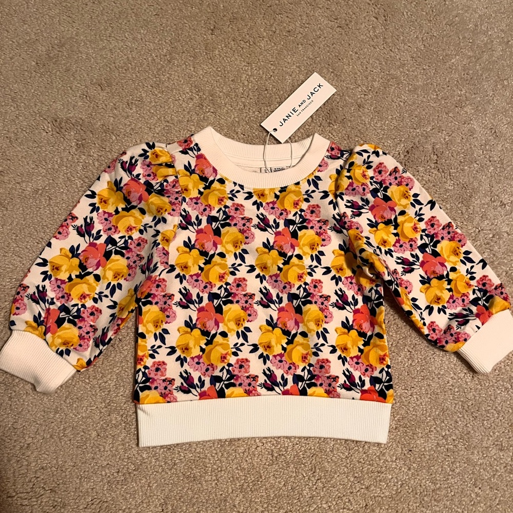 Janie and Jack baby girl floral puff sleeve sweatshirt